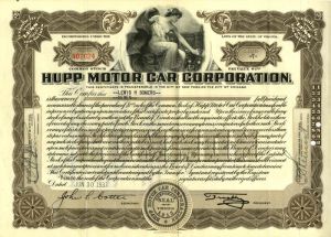 Hupp Motor Car Corp - Stock Certificate